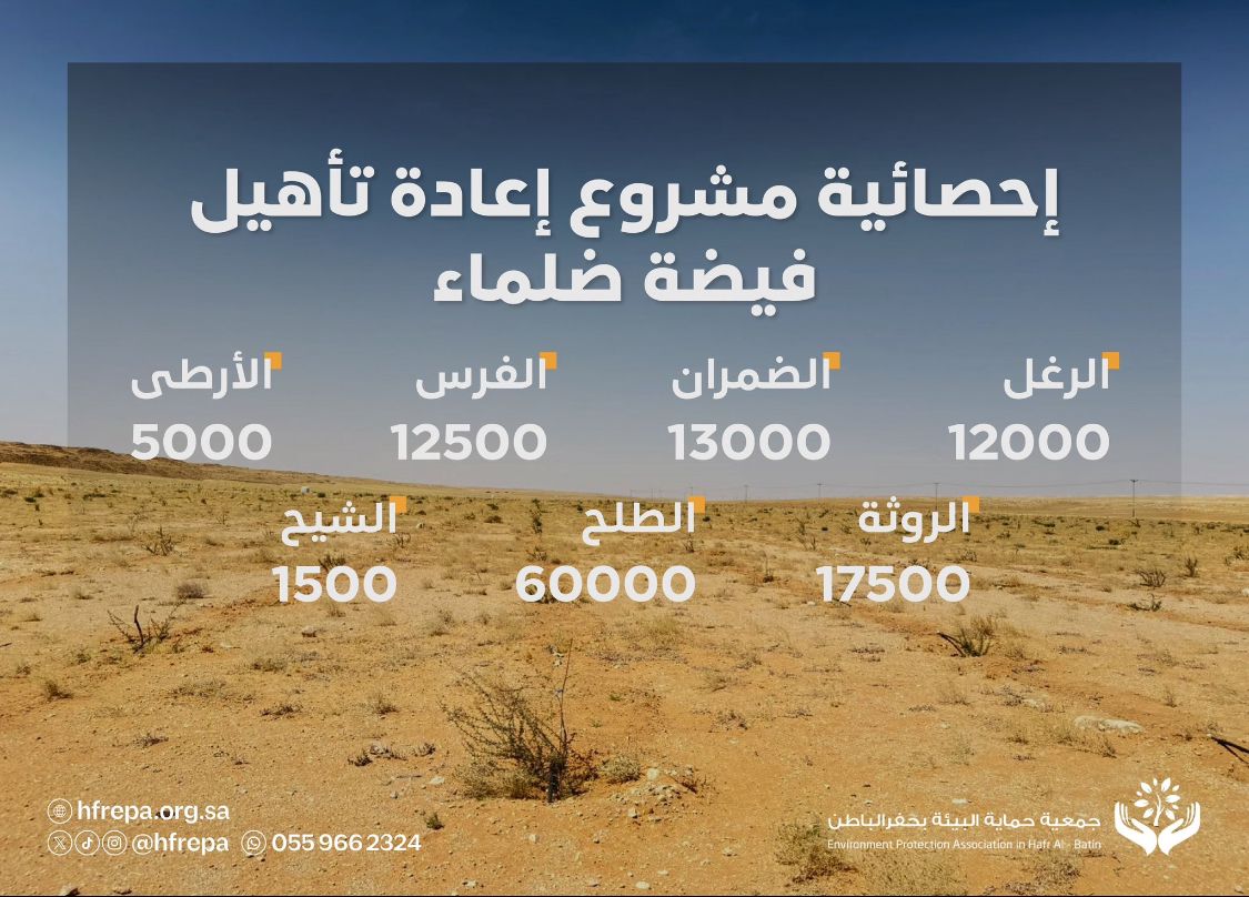 إحصائية مشروع اعادة تأهيل فيضة ضلماء